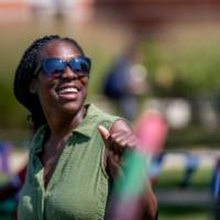 Woman dancing to music